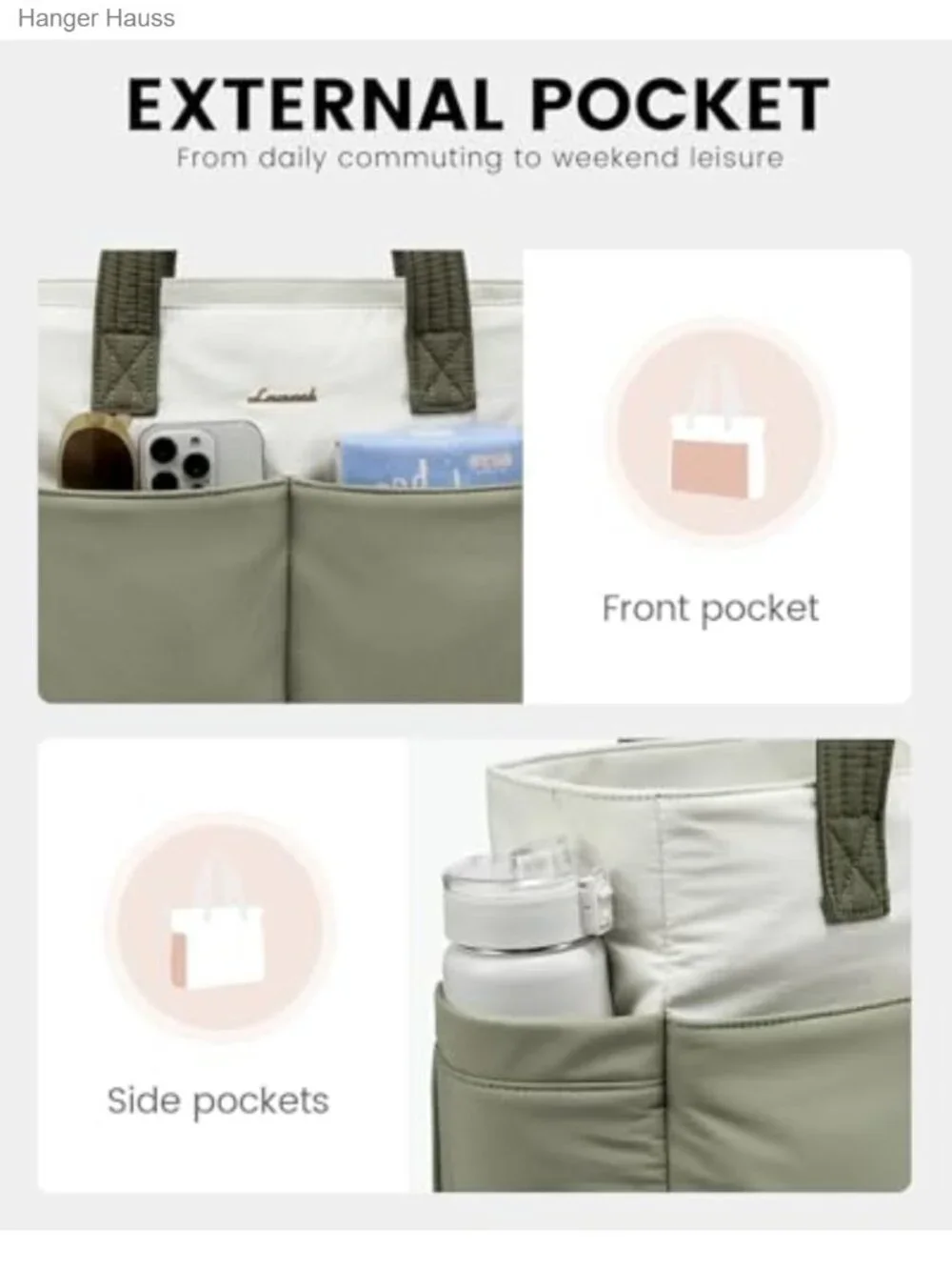 Ultra-Lightweight Puffer Laptop Tote Bag with Pockets, Travel & Work